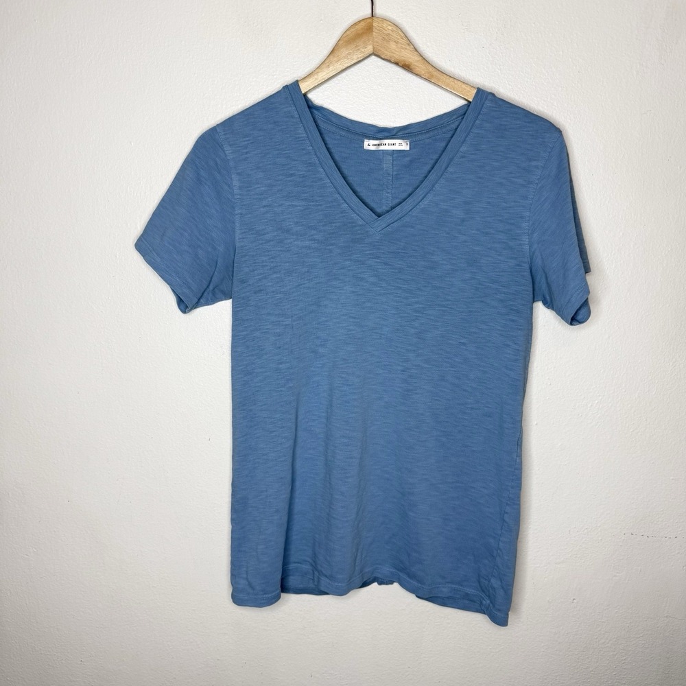 American Giant‎ Blue Pima Cotton Short Sleeve V-neck Tee Shirt Women's Small Top